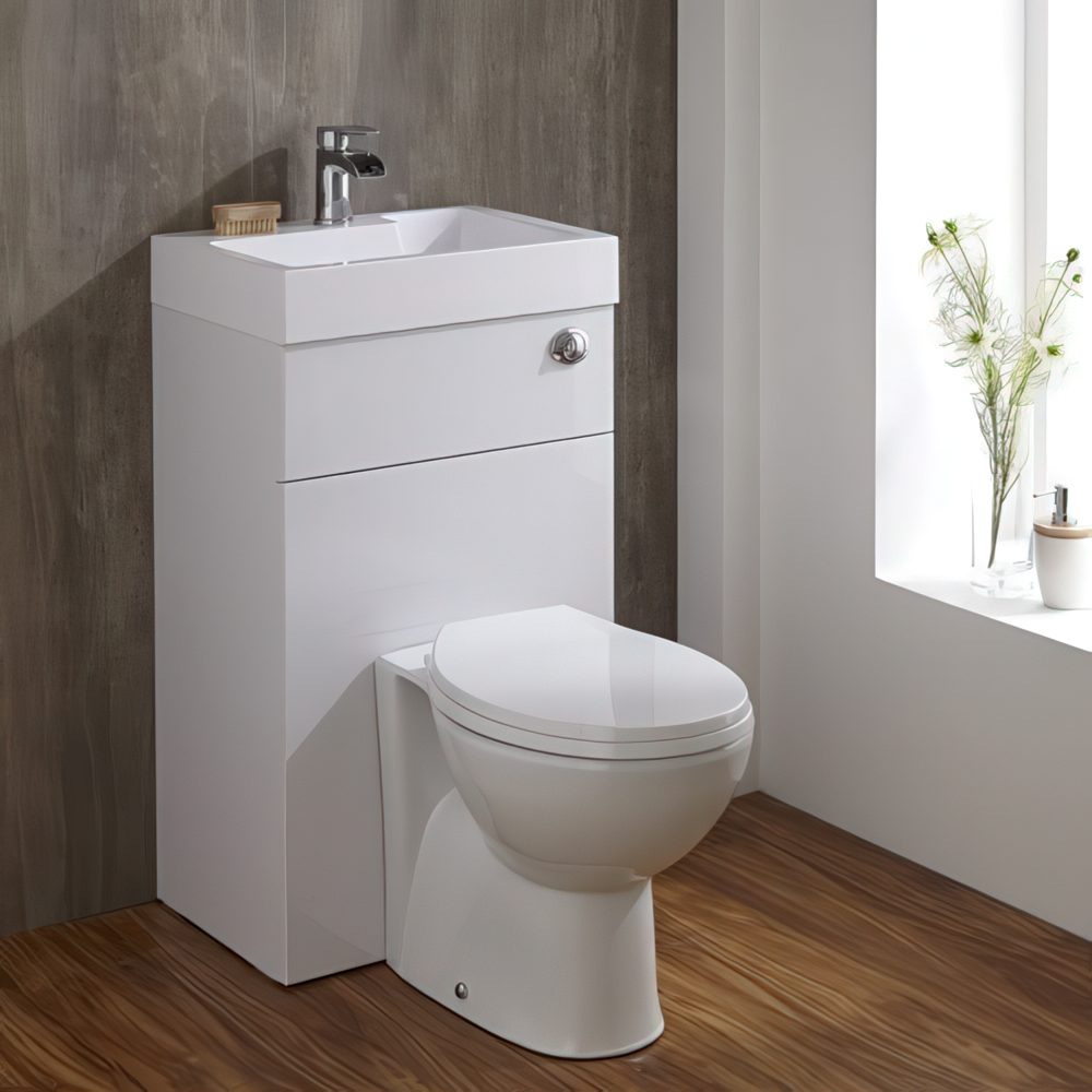 Modern toilet and basin unit for small bathrooms.
