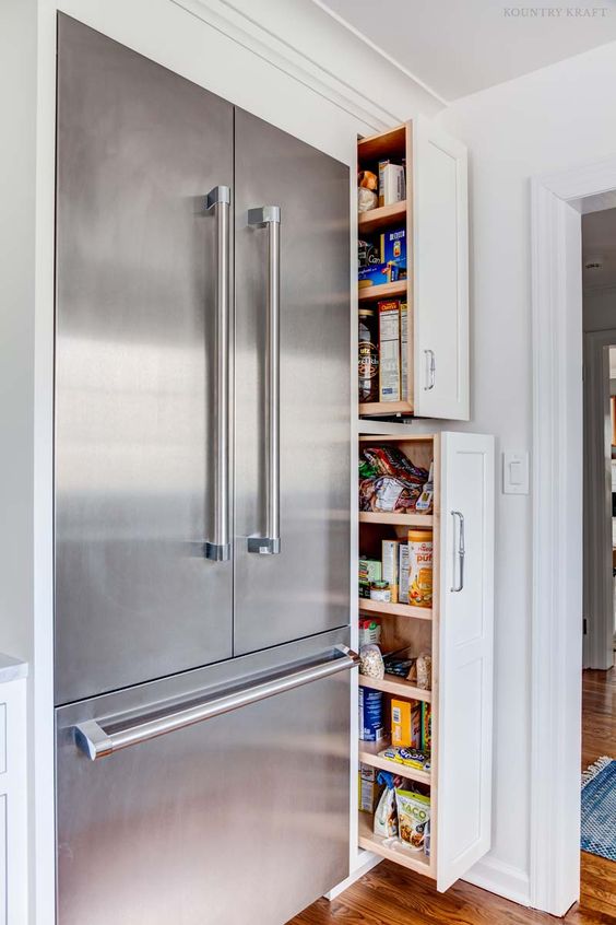Stainless steel fridges are a standard modern solution, which isn't that costly and works great for many styles.