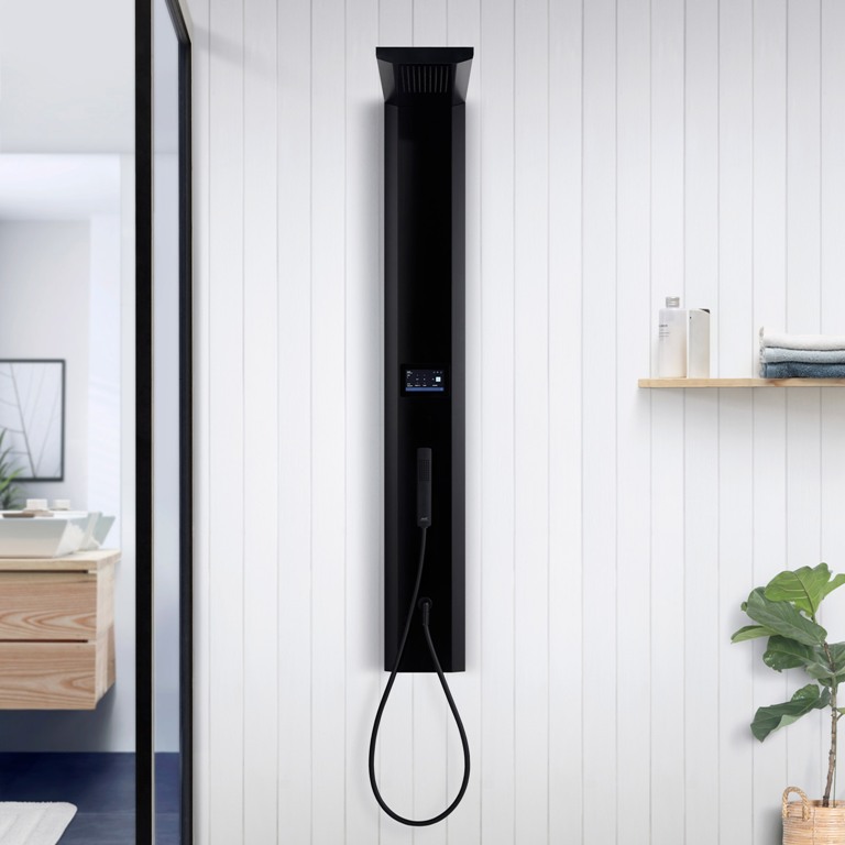 The shower panel looks very cool, modern and monolithic.