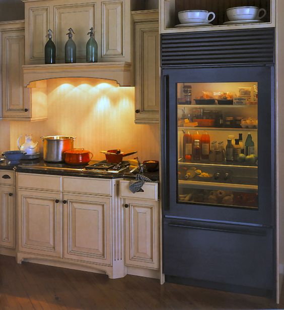 Such fridges are available in various colors and with different types and colors of glass to match your space.