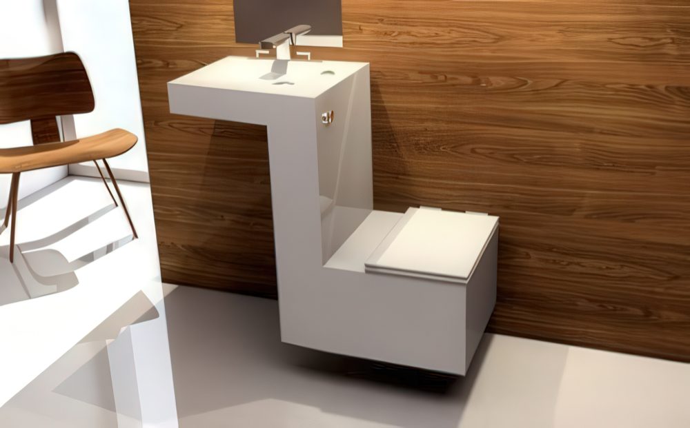 Minimalist angled toilet and basin unit.