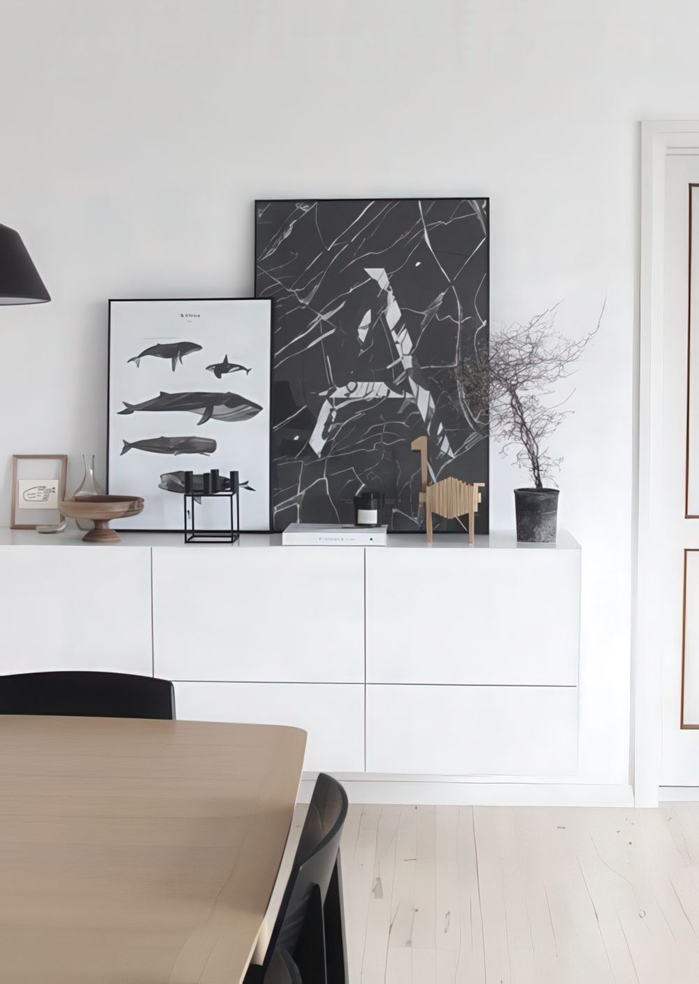 Floating dining room storage is a great way to display some of your precious belongings in a modern, minimalist way.