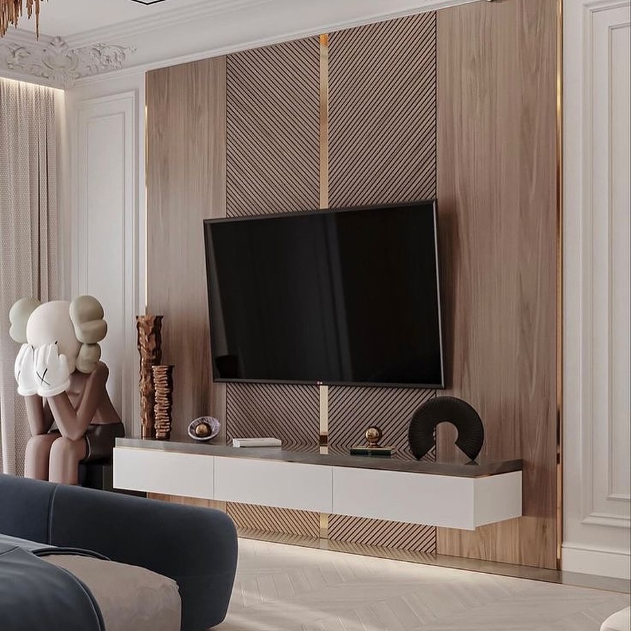 Hide your router or media box behind a stylish panel — out of sight but easy to access. Perfect for a sleek, minimalist setup.

(@interiorworksfaridabad).