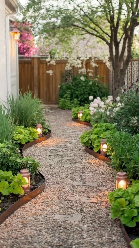 Curved paths and curved garden beds are welcome to give more interest to the space.