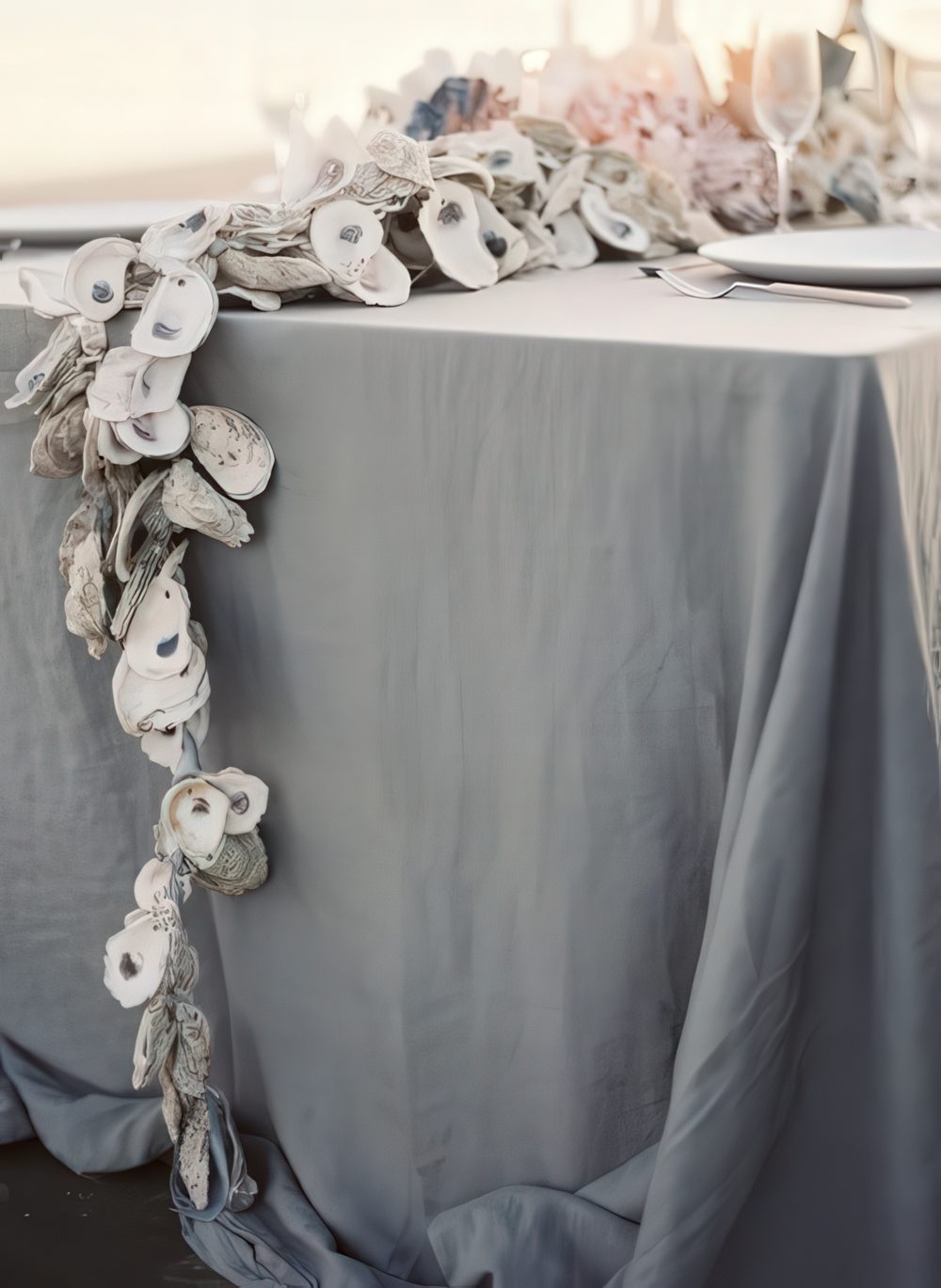 A seashell table runner will highlight a coastal tablescape or a beach-inspired one.