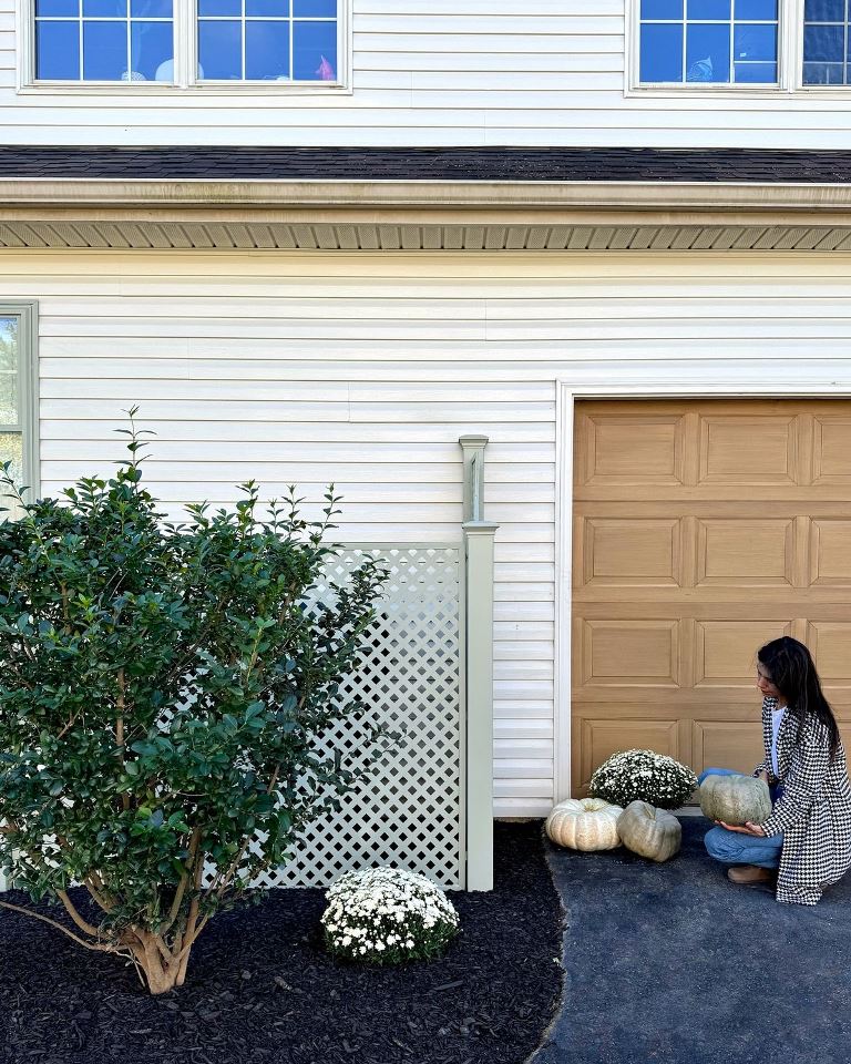 The pale green lattice screen matches the exterior wall and window frame and supports the style.