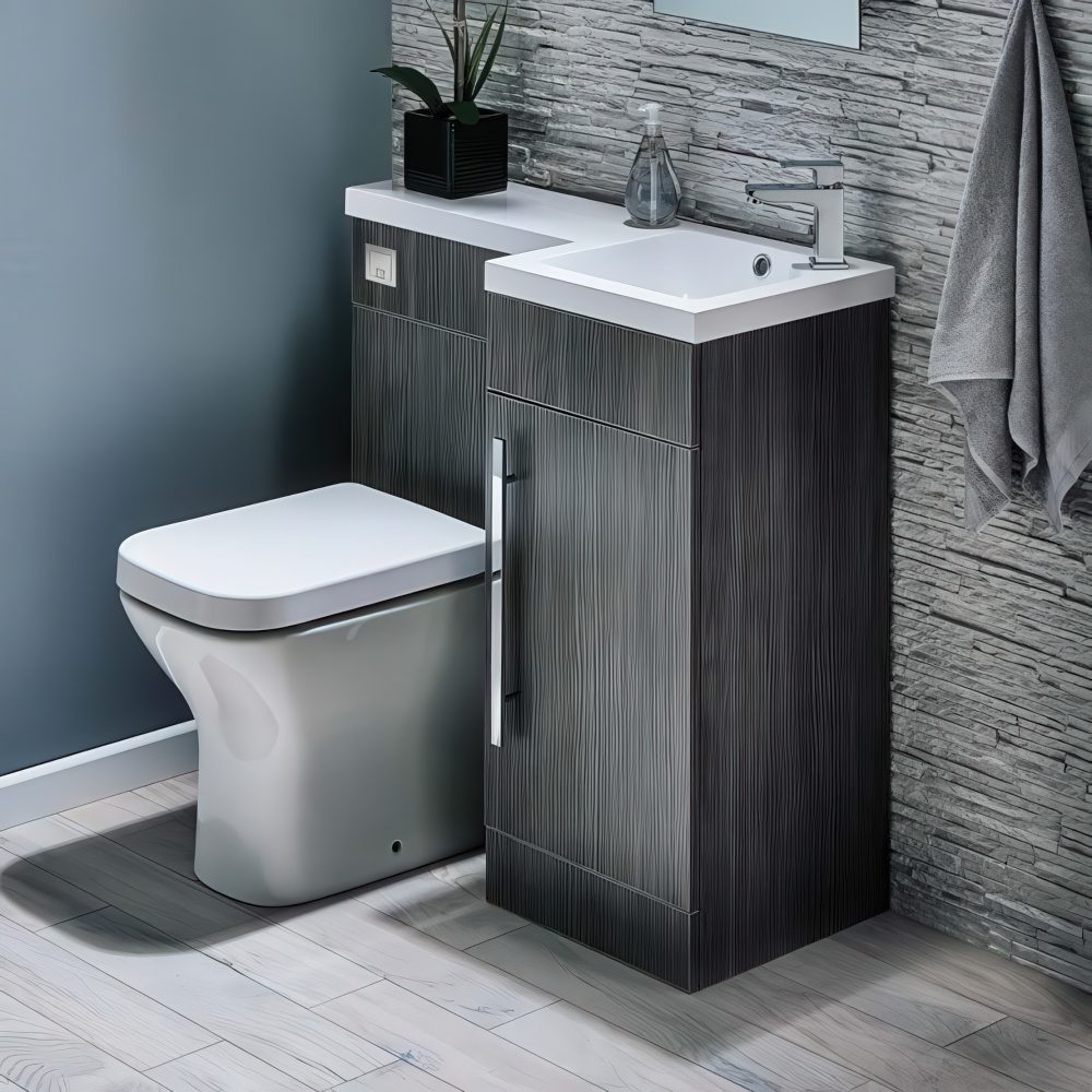This compact toilet & sink unit is a clever solution that also provides some storage space.