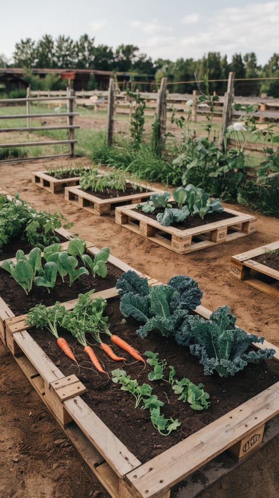 These garden beds are made of pallets, and it's a creative idea to make use of them and get garden beds without much work.
