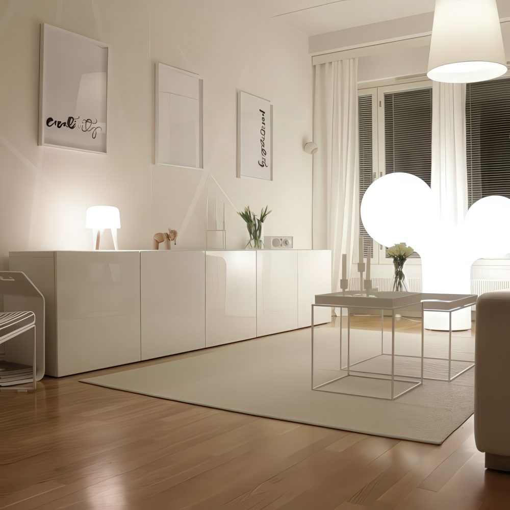 White IKEA Besta on a floor.
